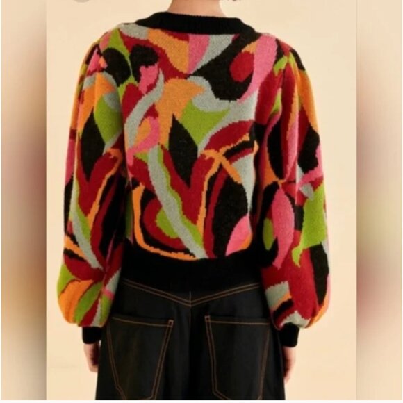 Farm Rio The Dance Knit Sweater Colorful Vibrant Abstract Pullover size M - Picture 6 of 10